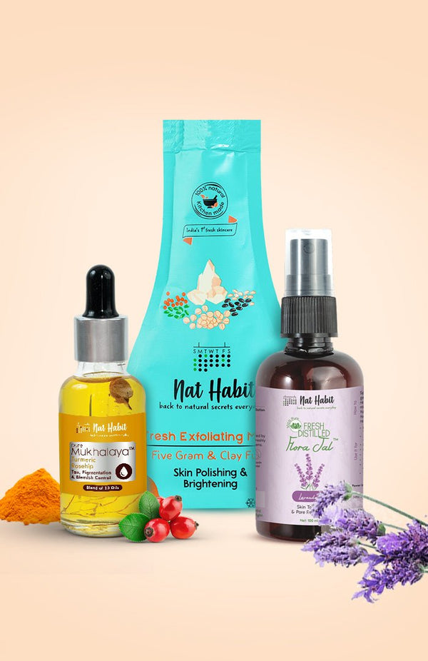 <strong>Turmeric Rosehip Mukhalaya, Pure Lavender Jal & Five Gram Clay & Fuse Mura Combo</strong> <br><i>Combo Pack of 3</i> - Nat Habit