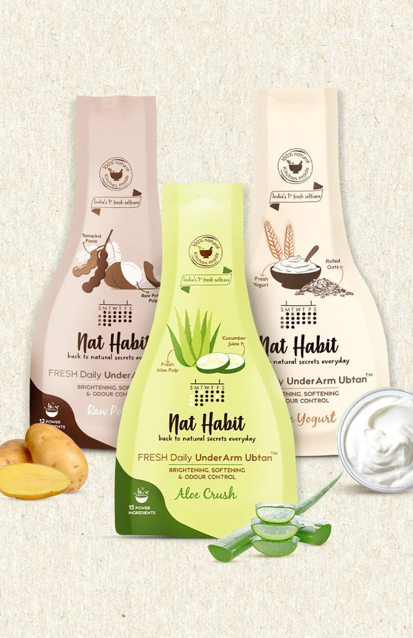 <strong>White Yogurt, Aloe & Potato UnderArm Ubtan</strong><br><strong>Combo Pack of 3</strong> <br><i>Brightening, Softening & Odour Control</i> - Nat Habit