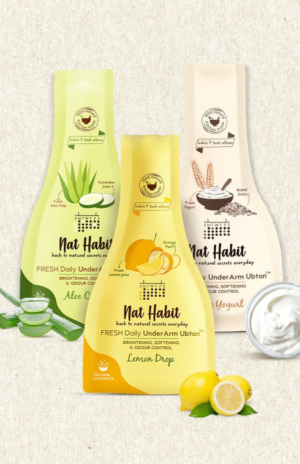 <strong>White Yogurt, Lemon & Aloe UnderArm Ubtan</strong> <strong>Combo Pack of 3</strong><br><i>Brightening, Softening & Odour Control</i> - Nat Habit