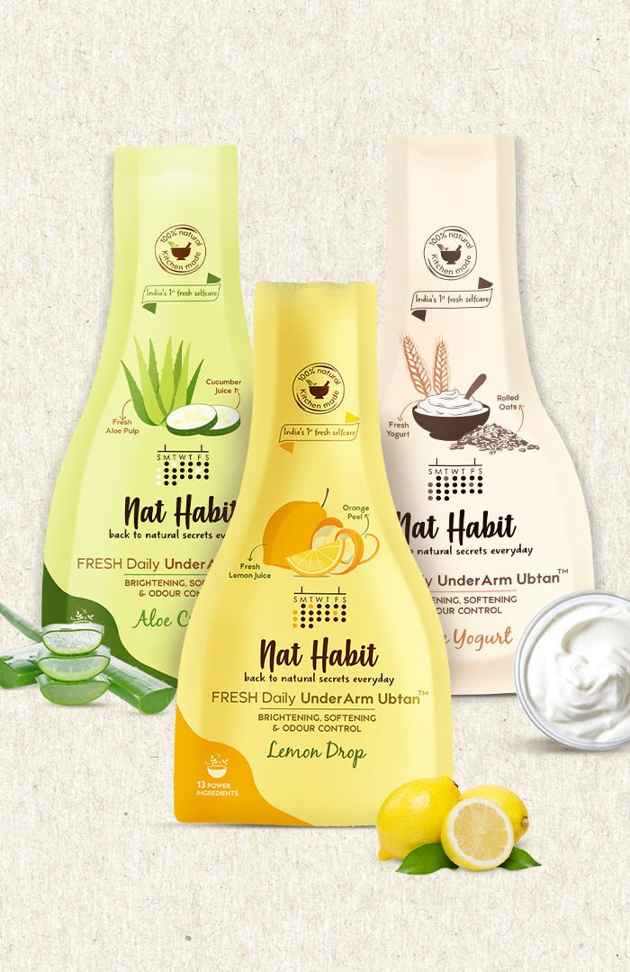 <strong>White Yogurt, Lemon & Aloe UnderArm Ubtan</strong> <strong>Combo Pack of 3</strong><br><i>Brightening, Softening & Odour Control</i> - Nat Habit