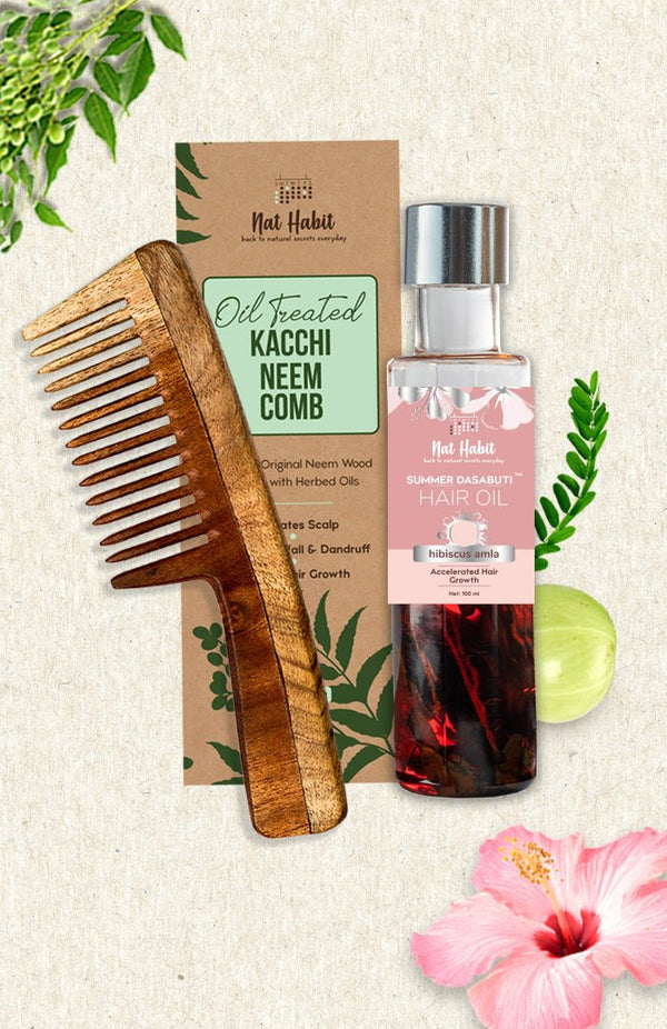 <strong>Wide Tooth Comb & Hibiscus DASABUTI Hair Oil</strong> <br><i>Combo for Hair Growth</i> - Nat Habit