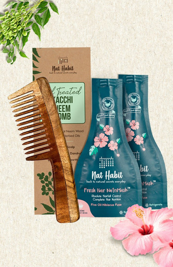 <strong>Wide Tooth Comb & Hibiscus NutriMask</strong> <br><i>Combo for Hair Growth</i> - Nat Habit