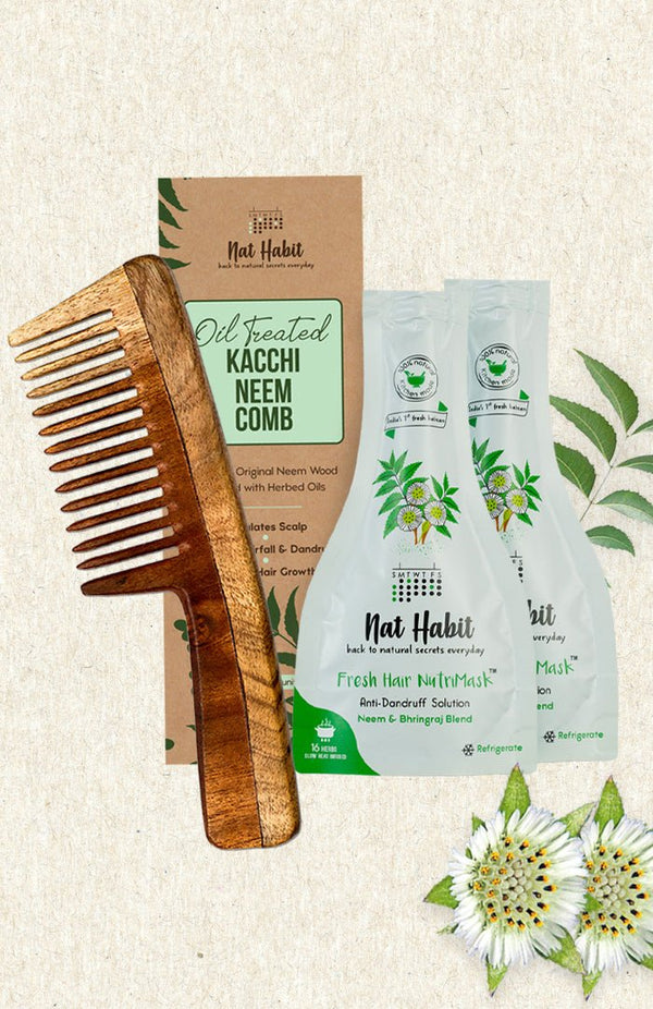 <strong>Wide Tooth Comb & Neem Bhringraj NutriMask</strong> <br><i>Combo for Dandruff Control</i> - Nat Habit