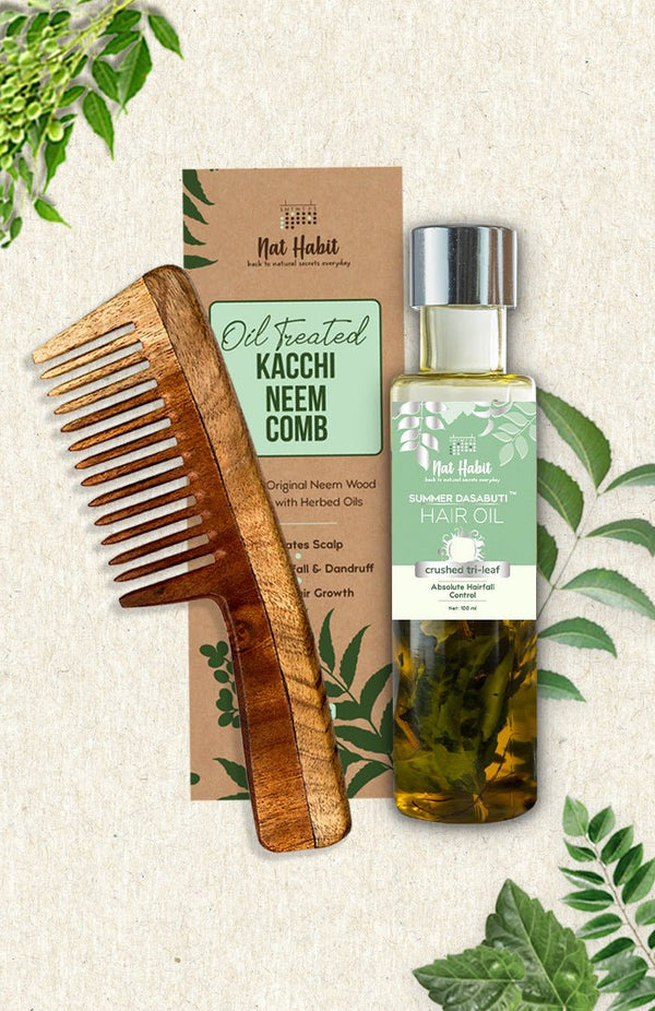 <strong>Wide Tooth Comb & TriLeaf DASABUTI Hair Oil</strong> <br><i>Combo for Hairfall Control</i> - Nat Habit