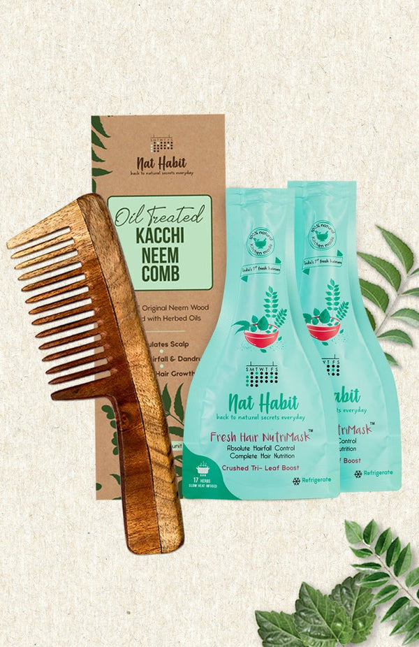 <strong>Wide Tooth Comb & TriLeaf NutriMask</strong> <br><i>Combo for Hairfall Control</i> - Nat Habit