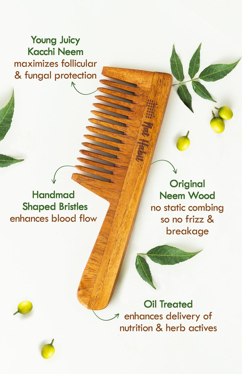 <strong>Wide Tooth Kacchi Neem Comb</strong> <br><i>Gentle Detangling</i> - Nat Habit