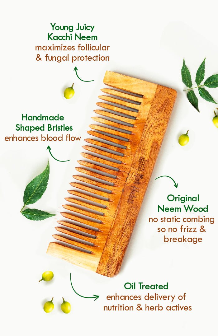 <strong>Wide Tooth Kacchi Neem Shampoo Comb</strong> <br><i>Post Shampoo Detangling, Large Size</i> - Nat Habit