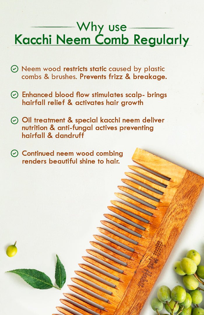 <strong>Wide Tooth Kacchi Neem Shampoo Comb</strong> <br><i>Post Shampoo Detangling, Large Size</i> - Nat Habit
