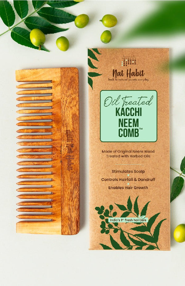 <strong>Wide Tooth Kacchi Neem Shampoo Comb</strong> <br><i>Post Shampoo Detangling, Large Size</i> - Nat Habit