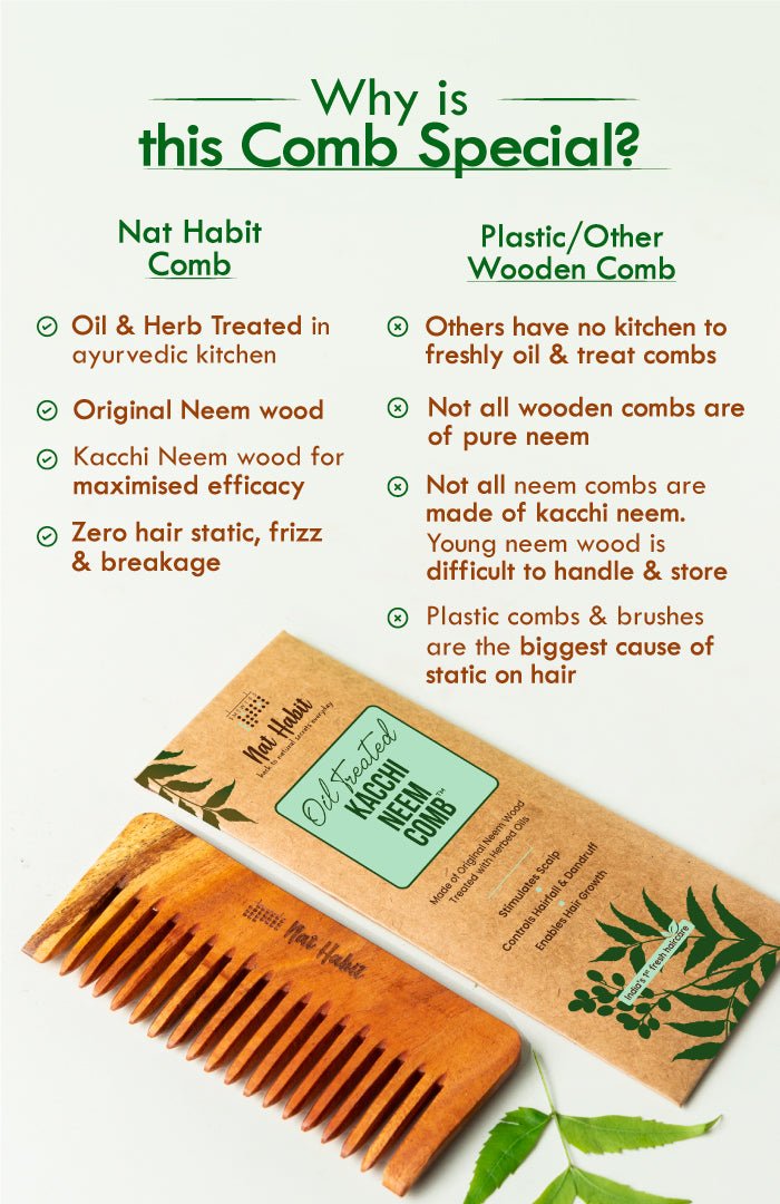 <strong>Wide Tooth Kacchi Neem Shampoo Comb</strong> <br><i>Post Shampoo Detangling, Small Size</i> - Nat Habit