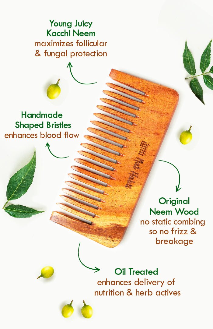 <strong>Wide Tooth Kacchi Neem Shampoo Comb</strong> <br><i>Post Shampoo Detangling, Small Size</i> - Nat Habit