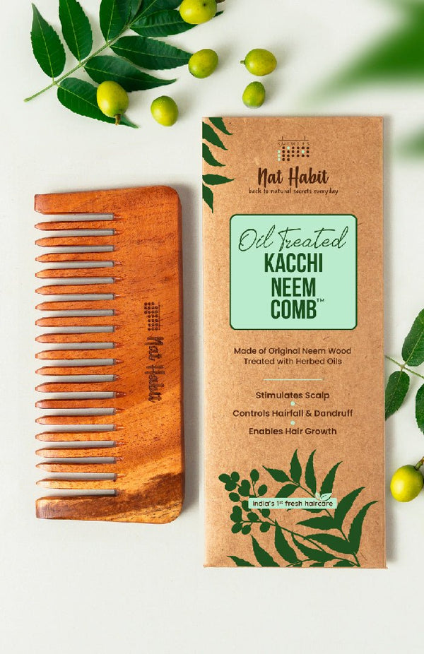 <strong>Wide Tooth Kacchi Neem Shampoo Comb</strong> <br><i>Post Shampoo Detangling, Small Size</i> - Nat Habit