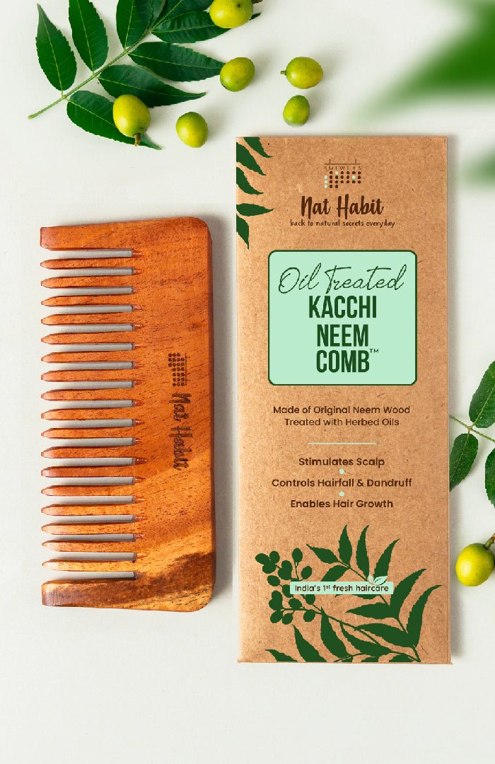 <strong>Wide Tooth Kacchi Neem Shampoo Comb</strong> <br><i>Post Shampoo Detangling, Small Size</i> - Nat Habit