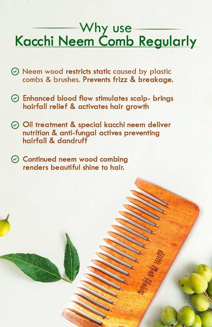 <strong>Wide Tooth Kacchi Neem Shampoo Comb</strong> <br><i>Post Shampoo Detangling, Small Size</i> - Nat Habit