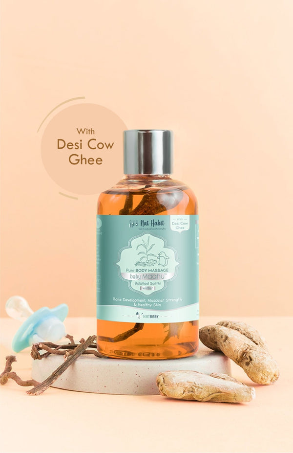 <strong>Winter Baby Massage Maahu - Balamool Sunthi - 100ml</strong> <br><i>Bone Development, Muscular Strength & Healthy Skin</i> - Nat Habit