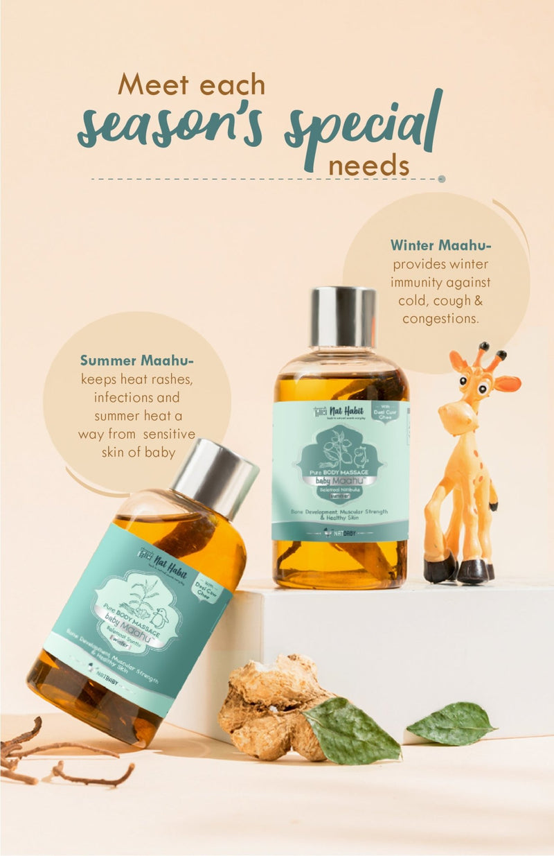<strong>Winter Baby Massage Maahu - Balamool Sunthi - 100ml</strong> <br><i>Bone Development, Muscular Strength & Healthy Skin</i> - Nat Habit