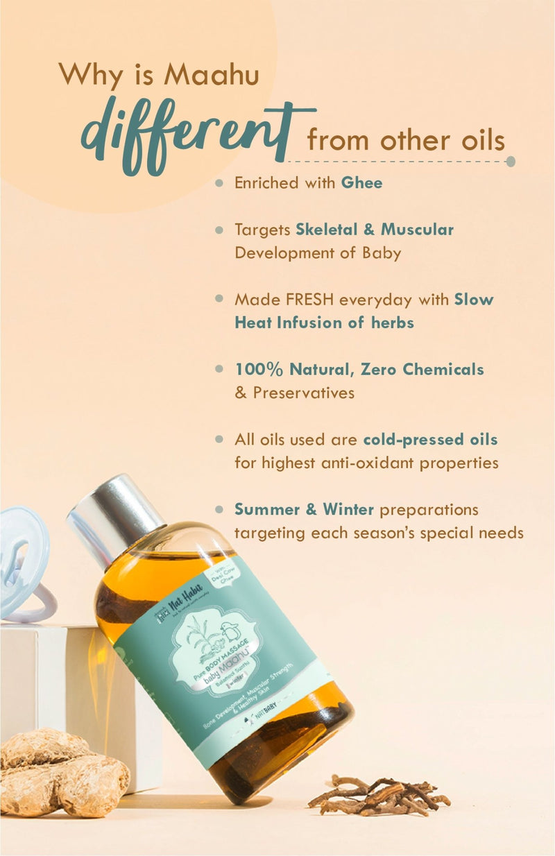 <strong>Winter Baby Massage Maahu - Balamool Sunthi - 100ml</strong> <br><i>Bone Development, Muscular Strength & Healthy Skin</i> - Nat Habit