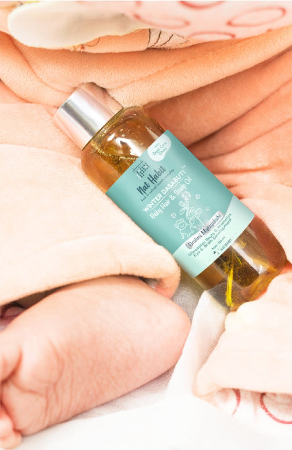 <strong>Winter Baby Scalp & Hair Oil - Brahmi Matsyakshi DASABUTI - 110ml</strong> <br><i>Brain Development, Eye Development & Hair Stimulation</i> - Nat Habit