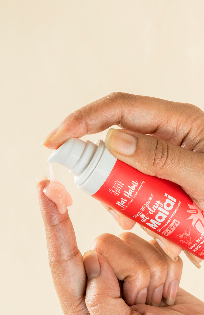 <strong>All-Day Malai - 20-35Yrs - 30g</strong><br><strong>Hot Dry Weather</strong> <br><i>Tomato Rosehip Vit-BEC Youth Anchor</i>